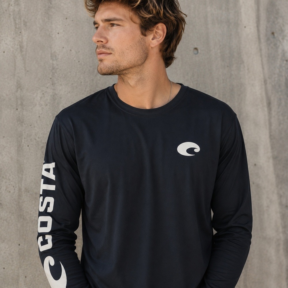 Costa Del Mar Mens Long Sleeve Performance Fishing Shirt Navy Blue Large